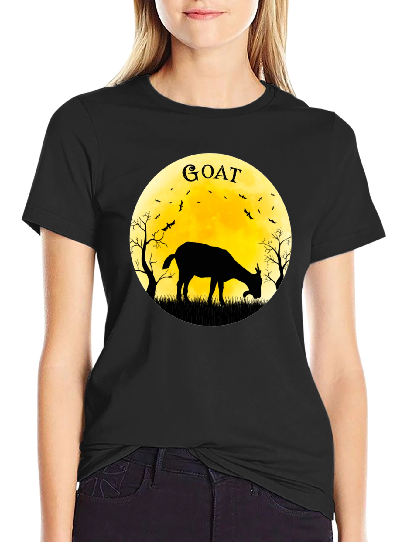 Goat Silhouette T-Shirt - Moonlit Design