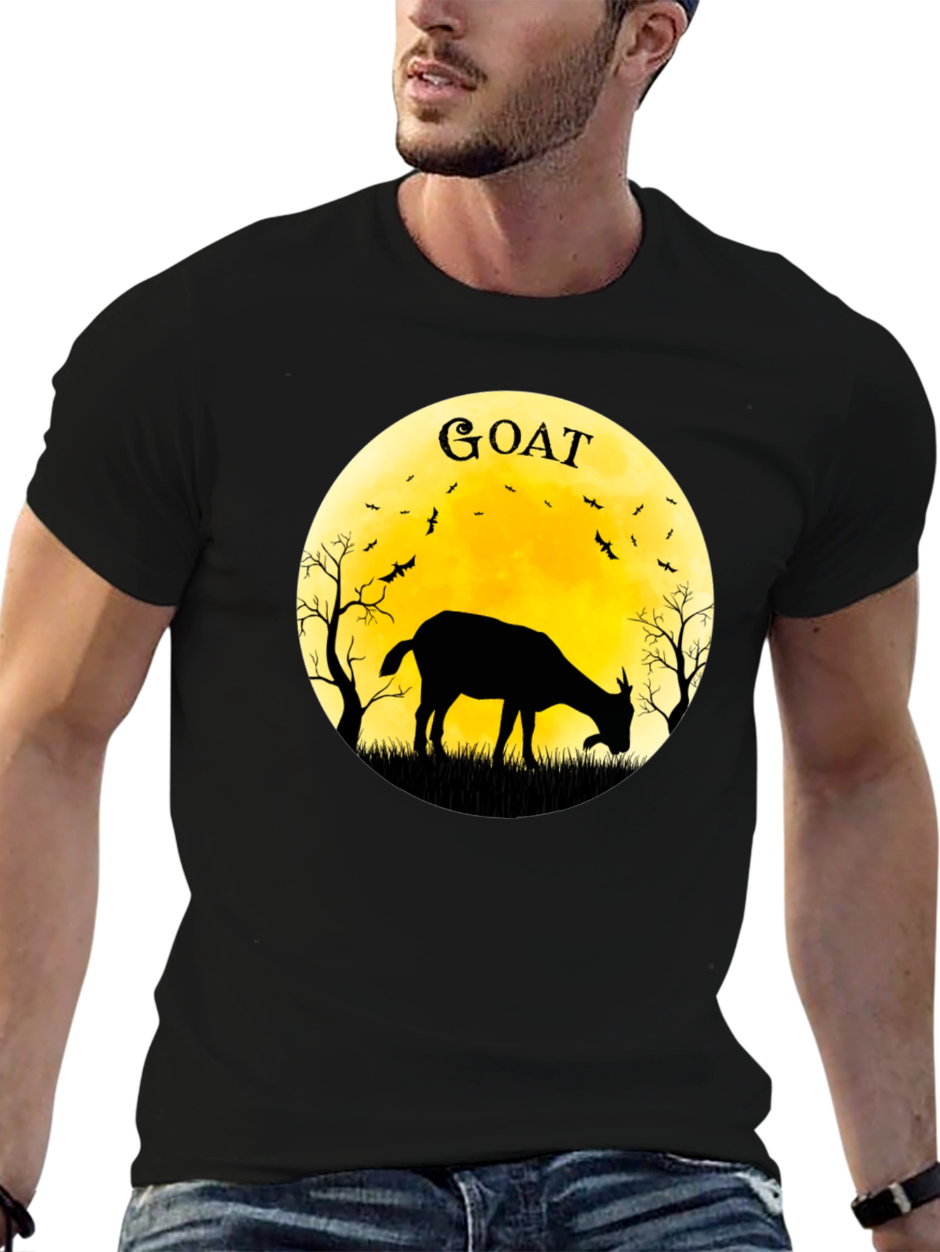 Goat Silhouette T-Shirt - Moonlit Design