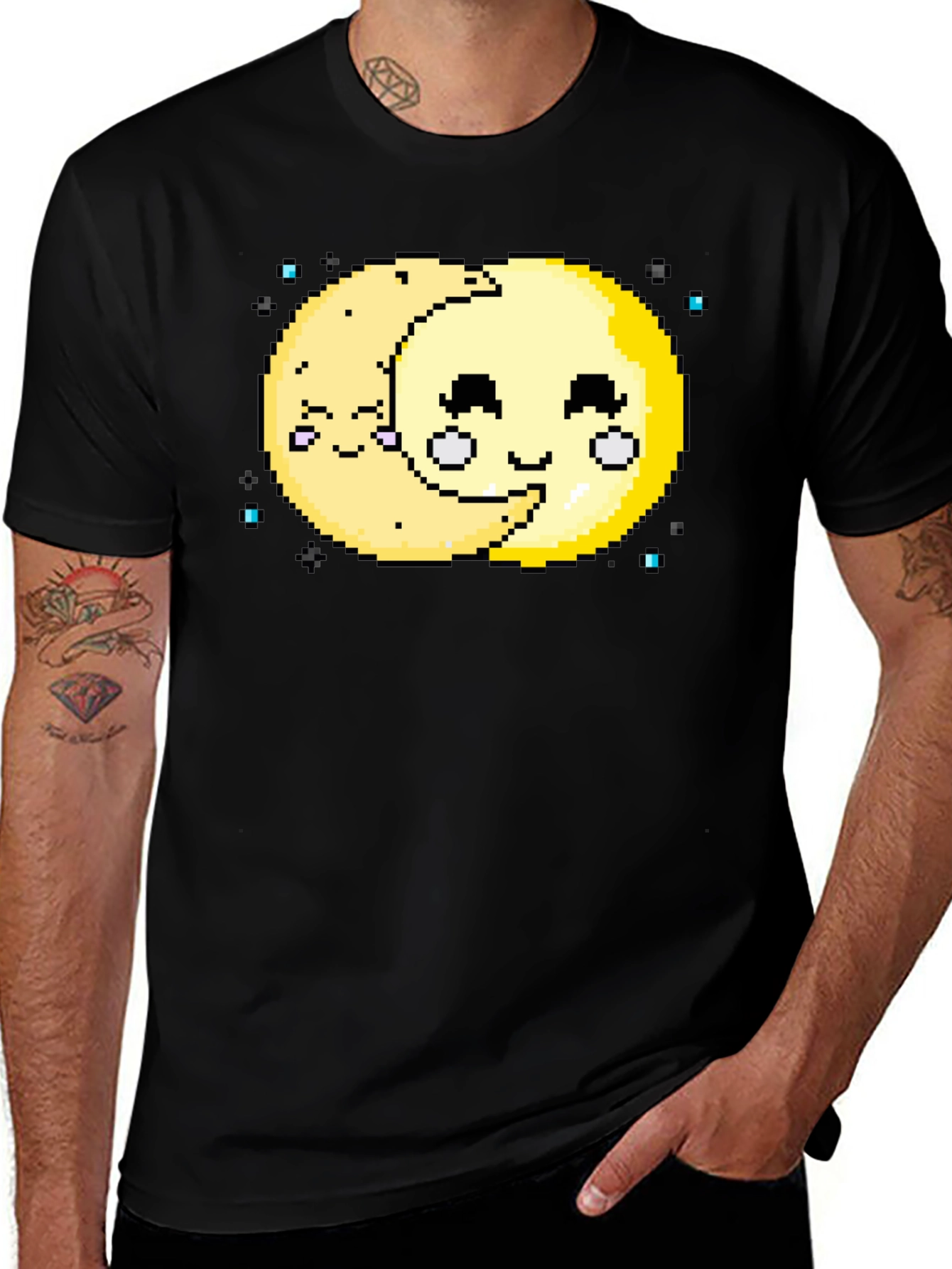 Cute Pixel Art Moon Hugging T-Shirt