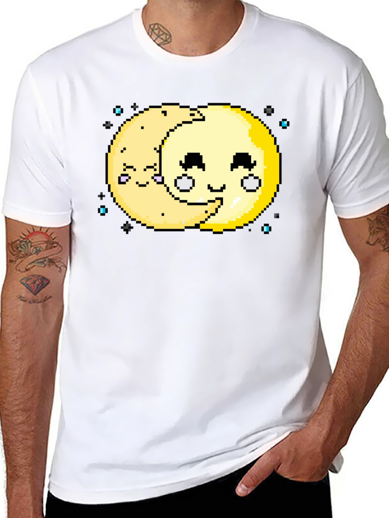 Cute Pixel Art Moon Hugging T-Shirt
