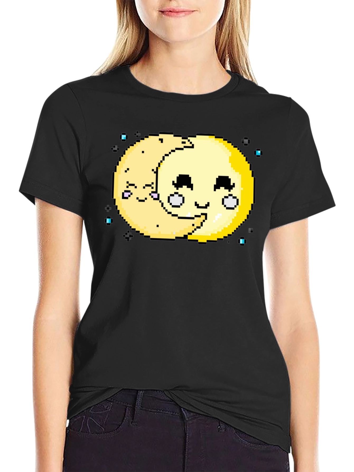 Cute Pixel Art Moon Hugging T-Shirt