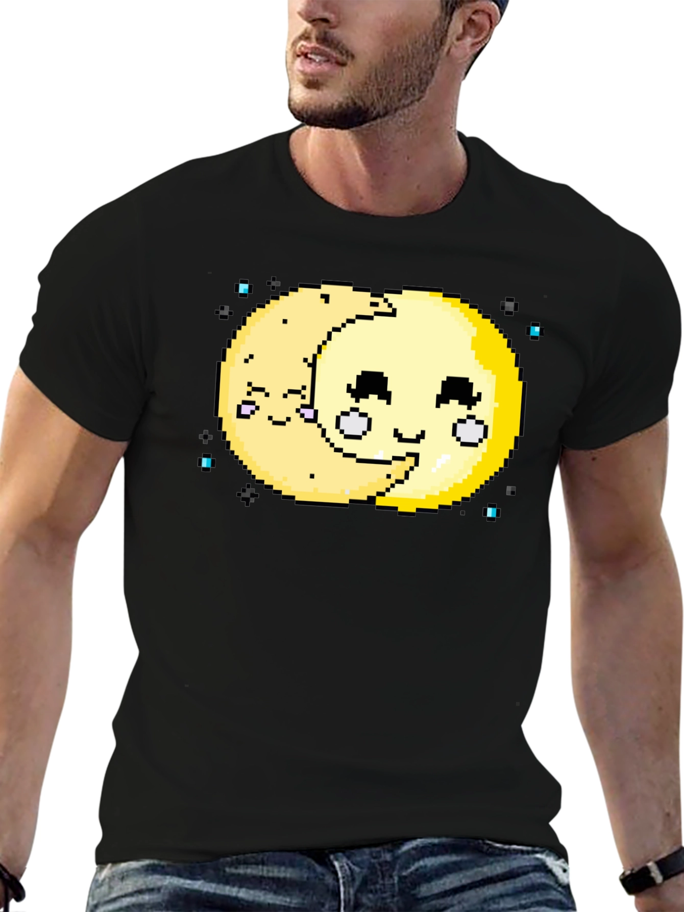 Cute Pixel Art Moon Hugging T-Shirt