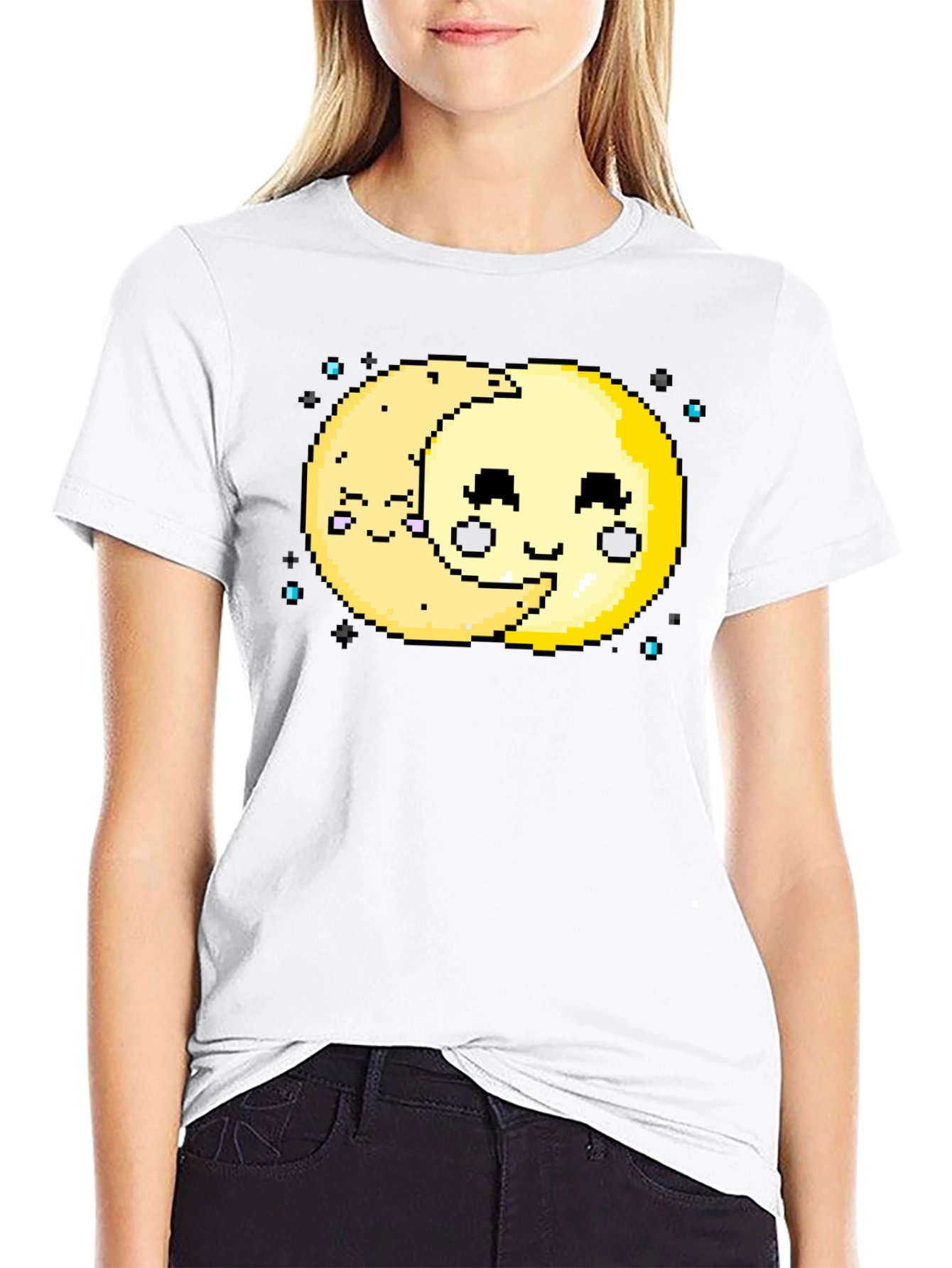 Cute Pixel Art Moon Hugging T-Shirt