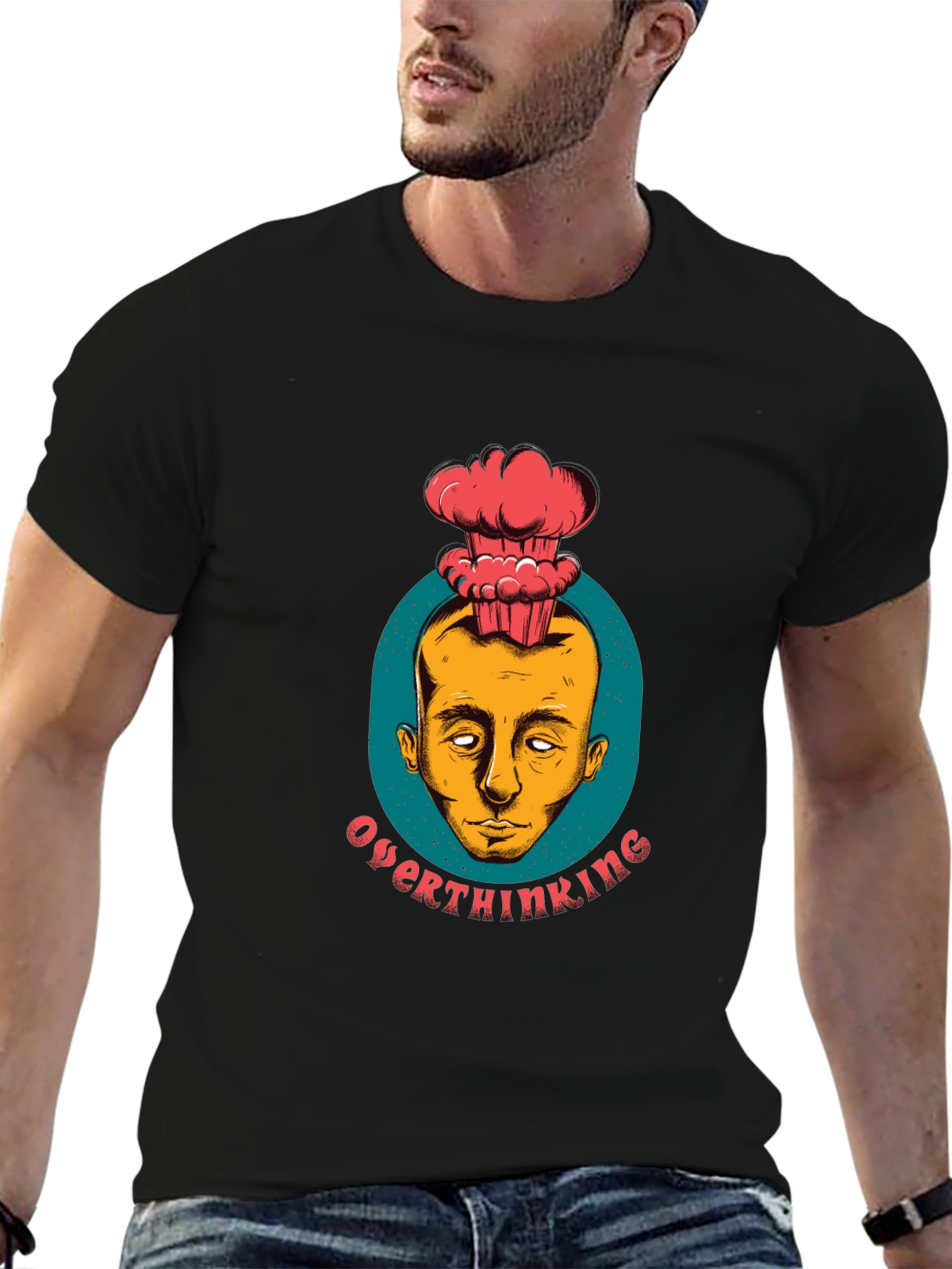 Overthinking Brain Explosion Graphic Tee - Black
