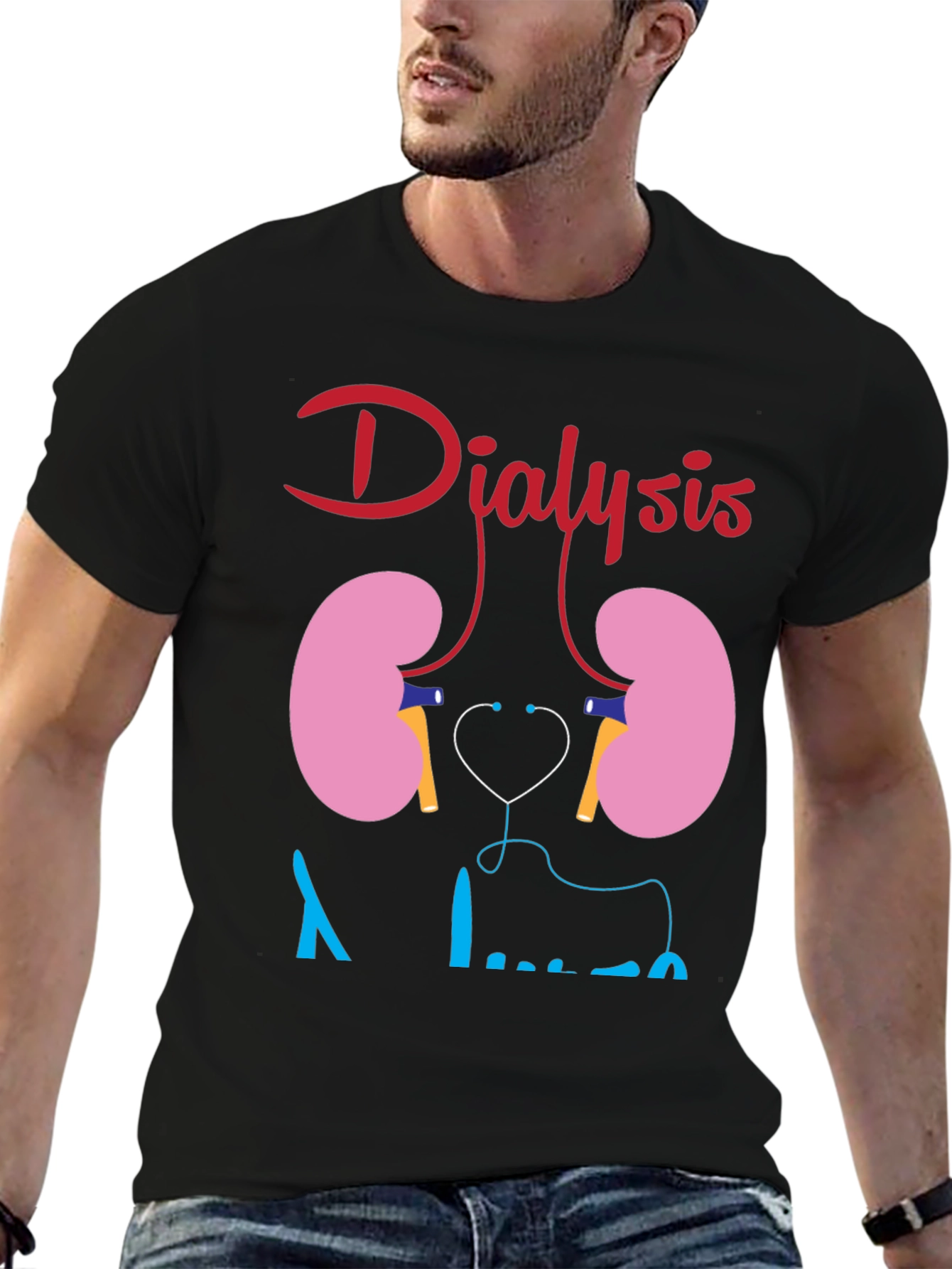 Dialysis Kidney Stethoscope Funny Black T-shirt