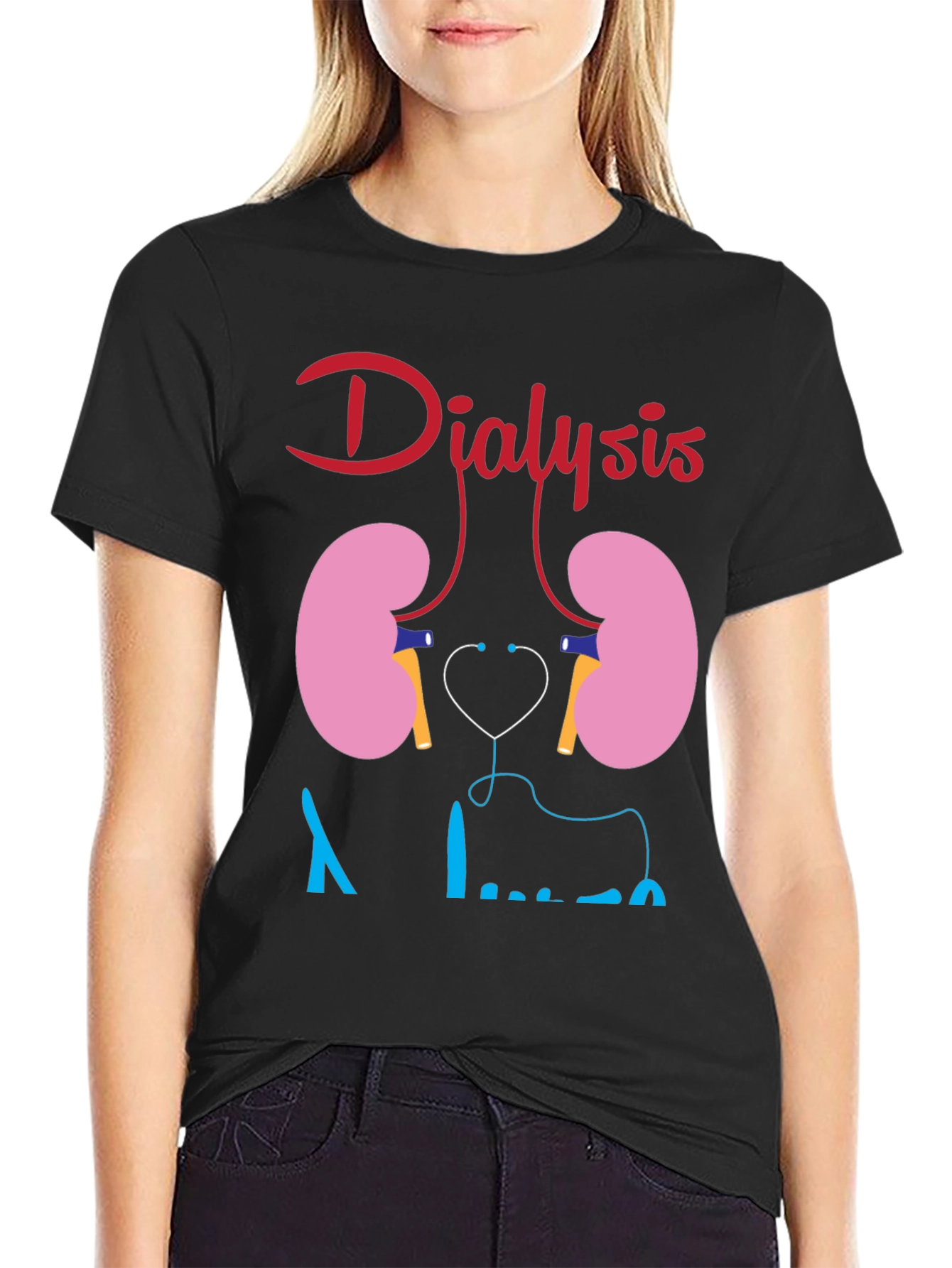 Dialysis Kidney Stethoscope Funny Black T-shirt