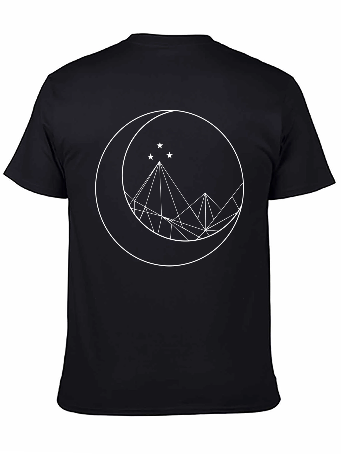 Geometric Moon & Mountains Graphic Tee - Black