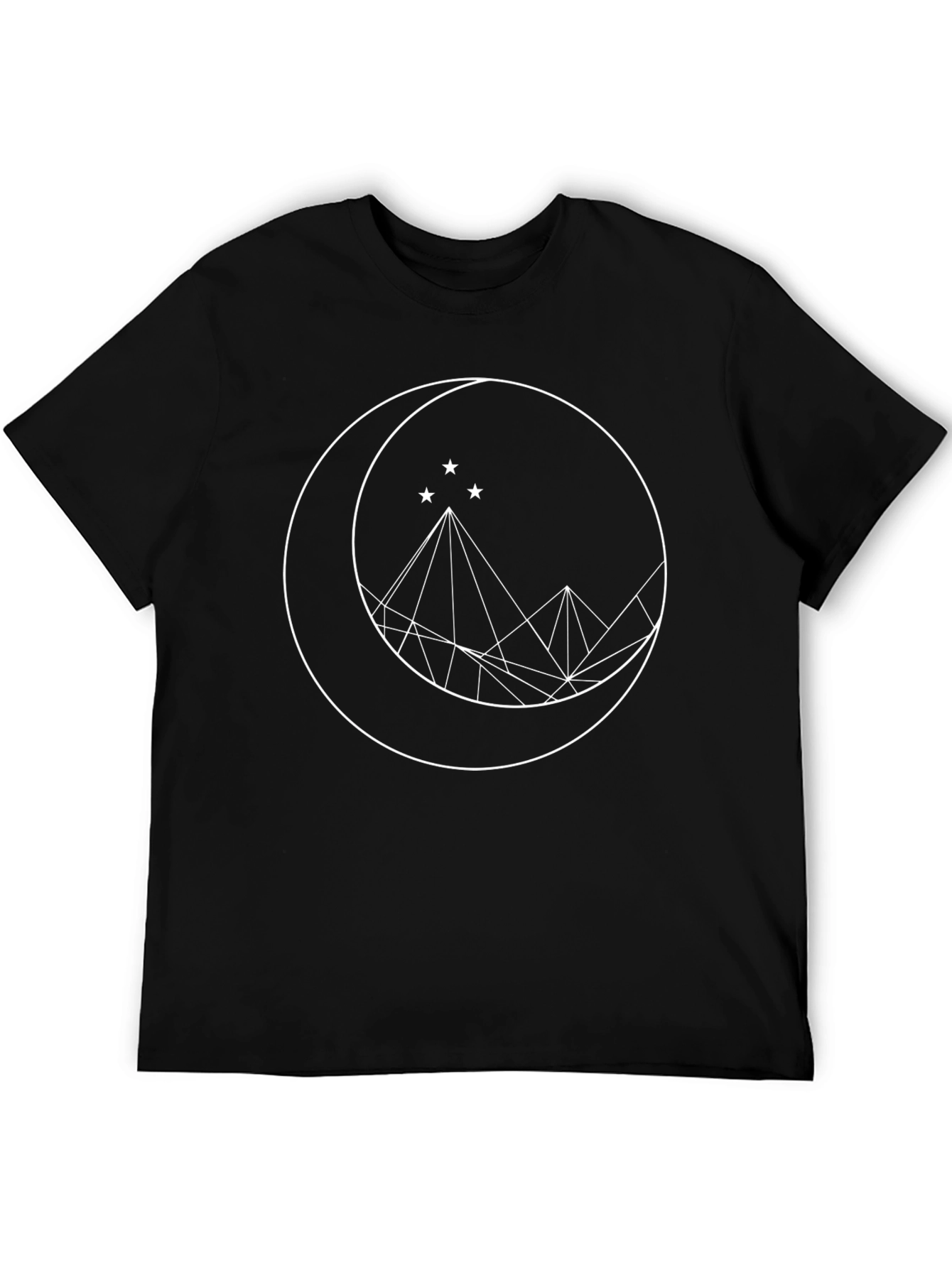 Geometric Moon & Mountains Graphic Tee - Black