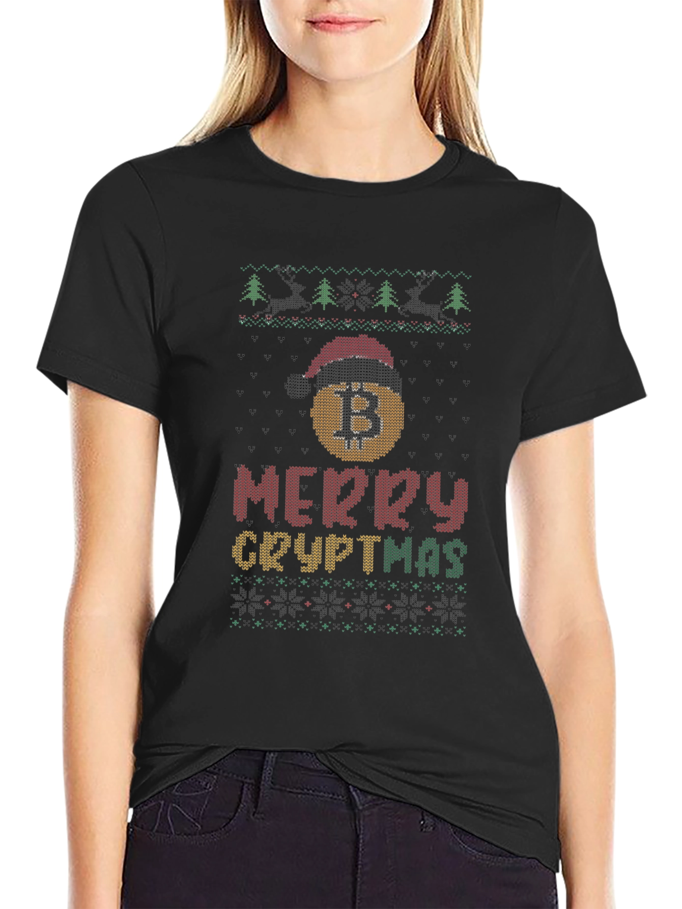 Merry Cryptmas Bitcoin Ugly Christmas T-Shirt