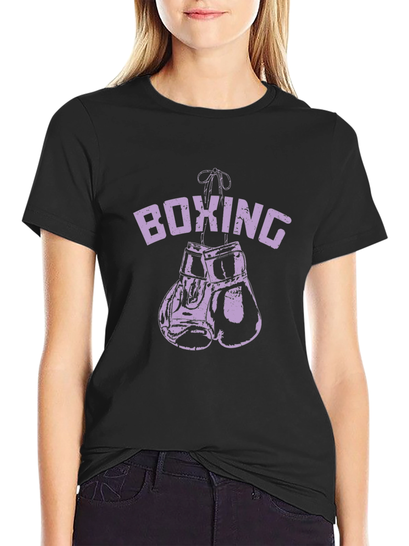 Boxing Gloves Graphic Tee - Black Cotton T-Shirt