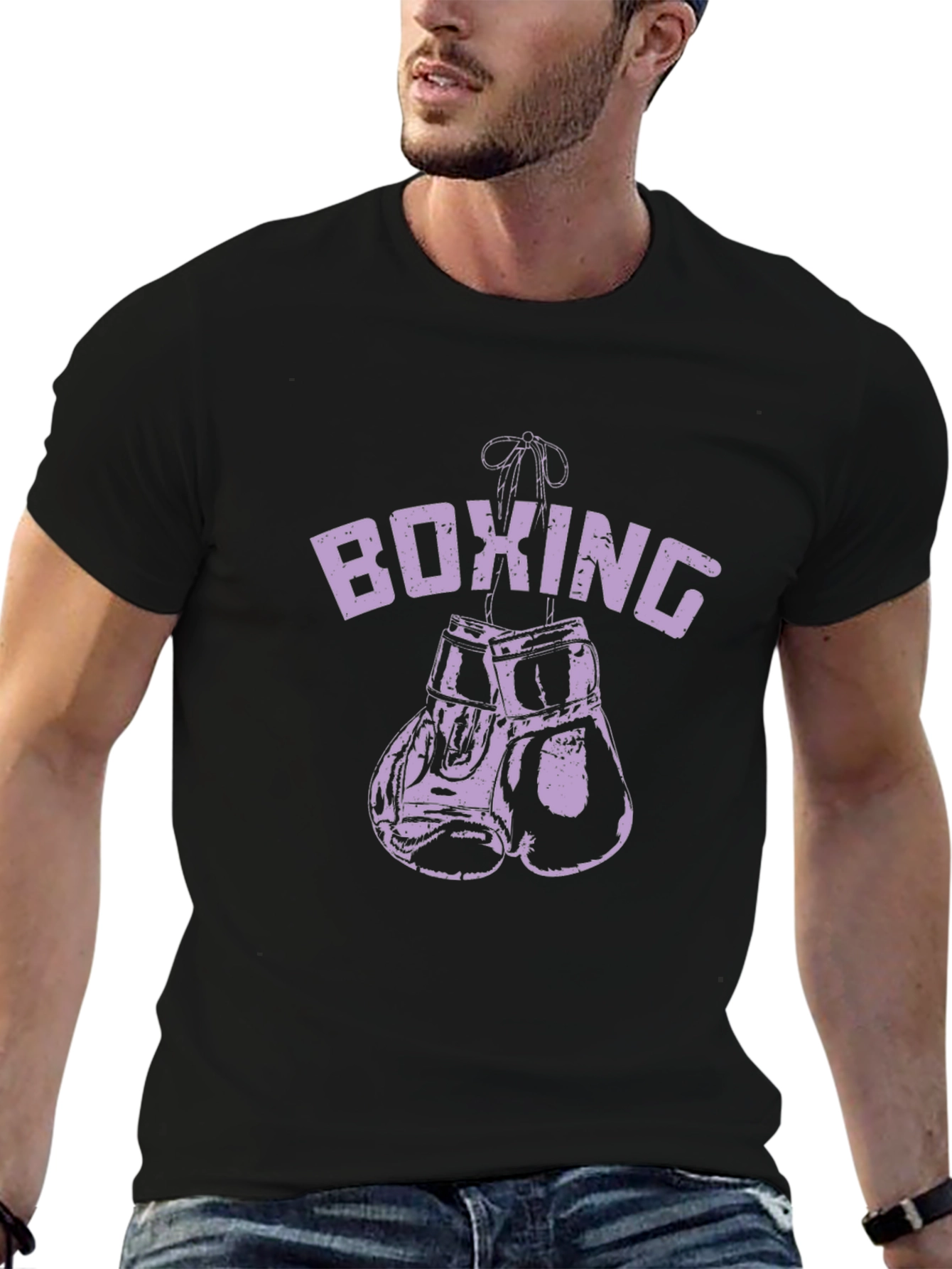 Boxing Gloves Graphic Tee - Black Cotton T-Shirt