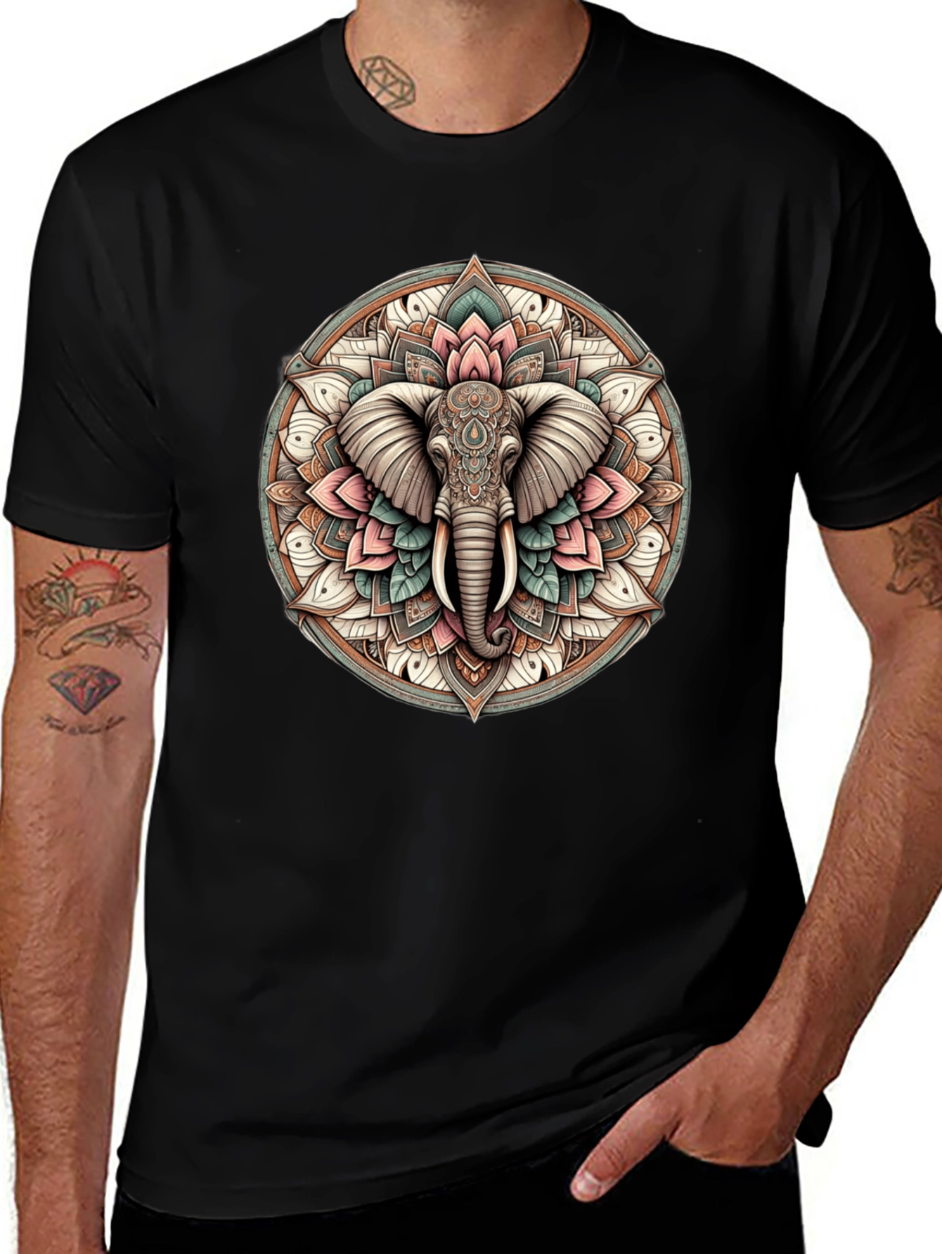 Elephant Mandala Graphic Tee - Stylish & Unique