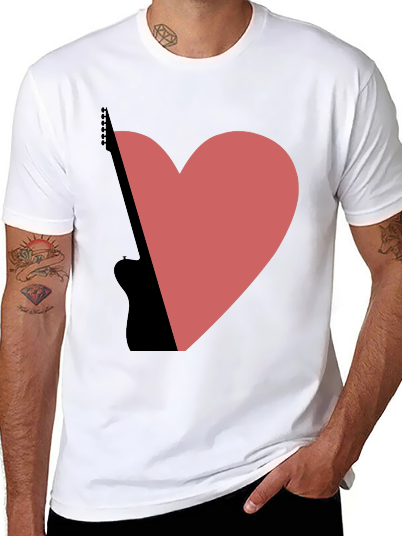 Guitar Heart Graphic Tee - Black