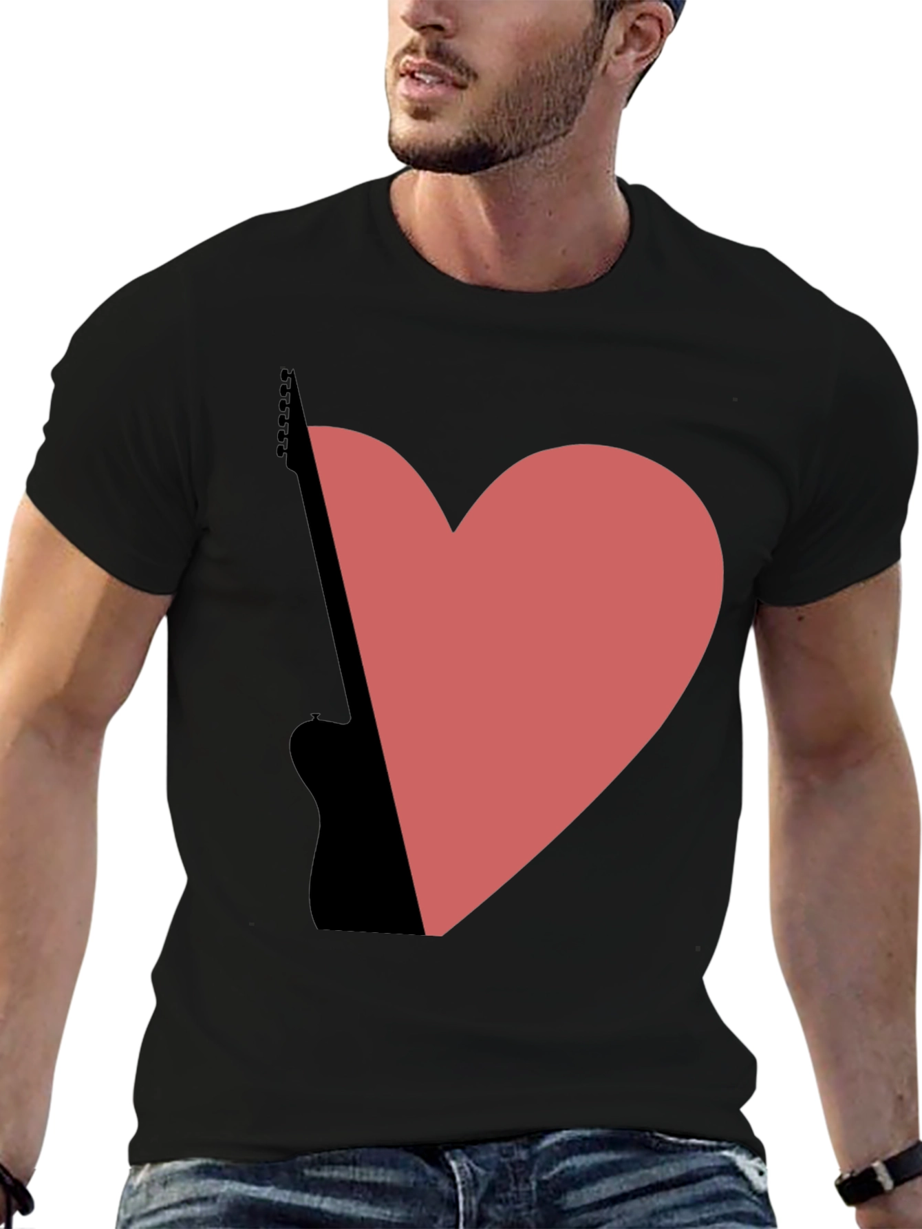 Guitar Heart Graphic Tee - Black