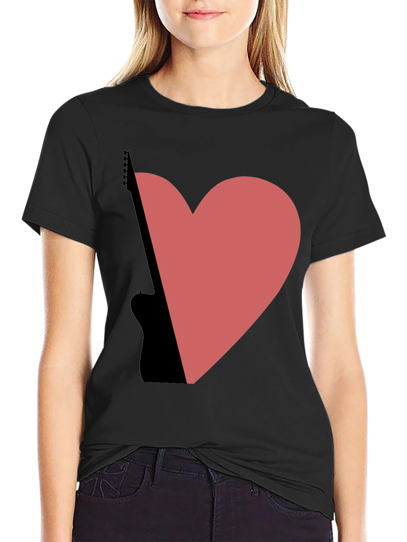Guitar Heart Graphic Tee - Black