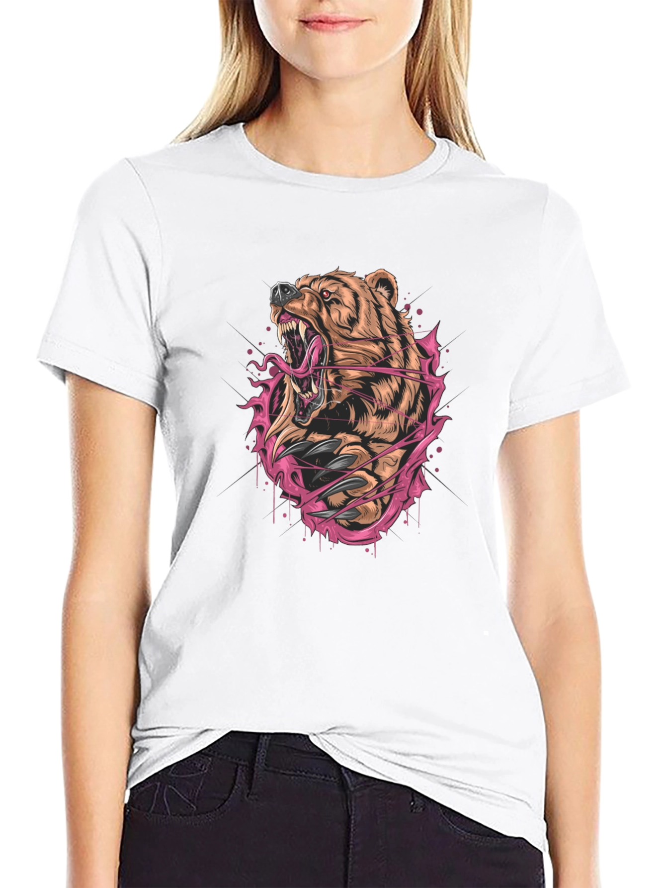 Fierce Bear Graphic Print Black T-Shirt