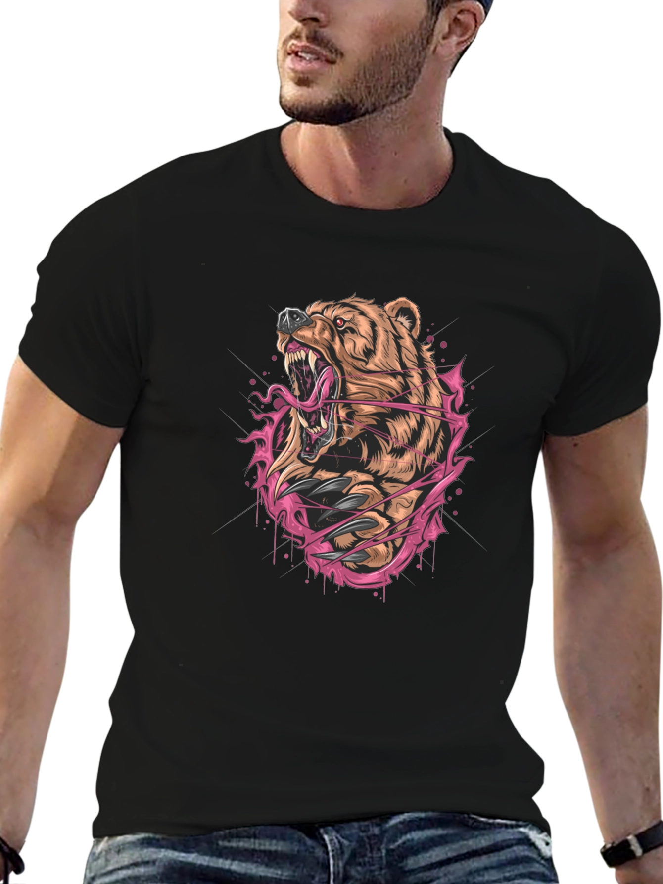 Fierce Bear Graphic Print Black T-Shirt