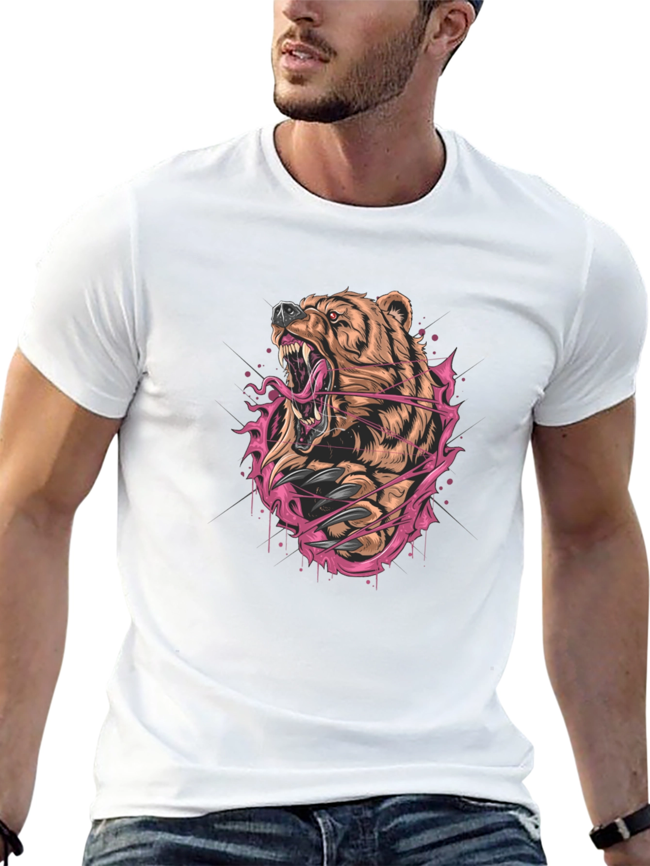 Fierce Bear Graphic Print Black T-Shirt