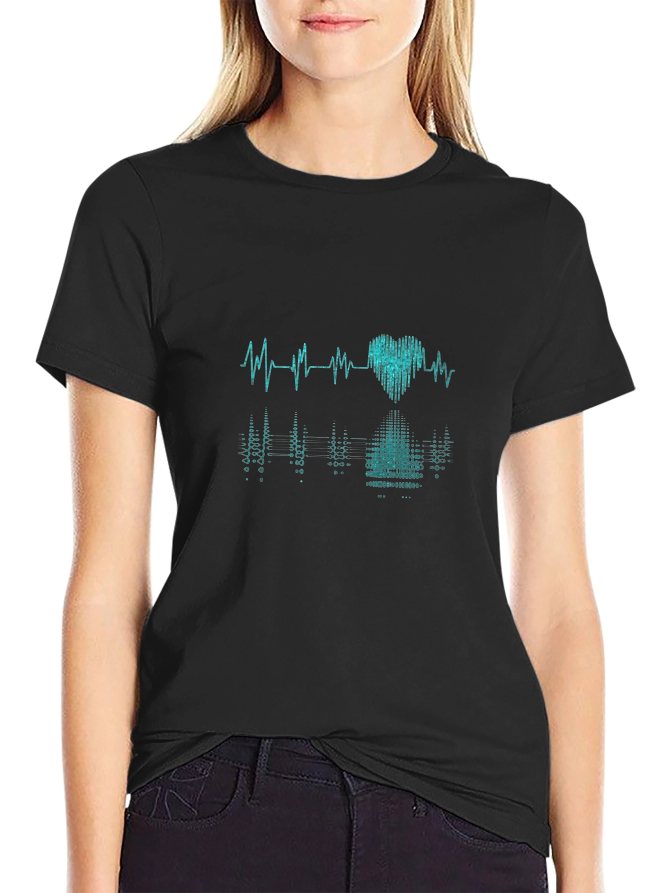 Heartbeat Graphic Tee - Black Casual T-Shirt