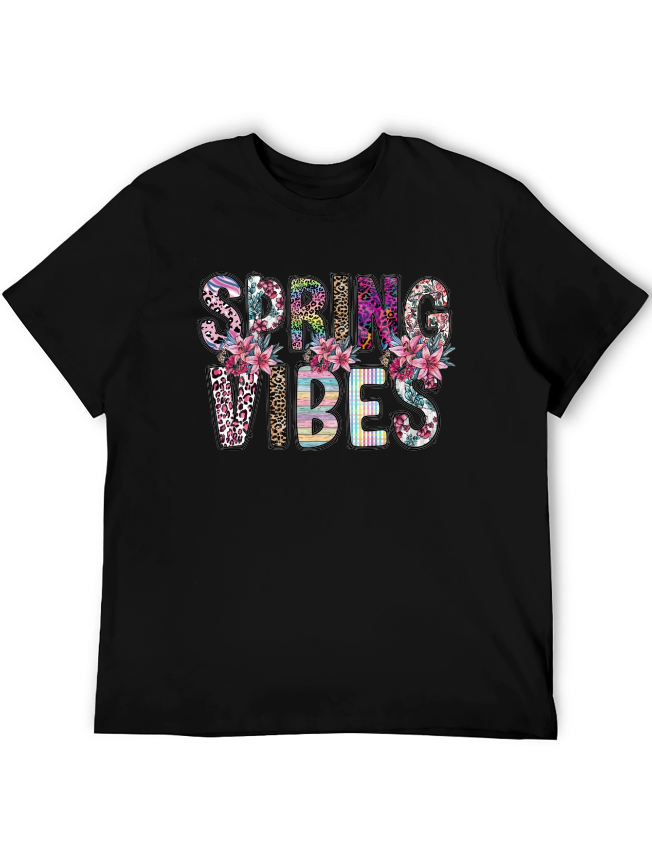 Spring Vibes Floral Graphic Tee - Black