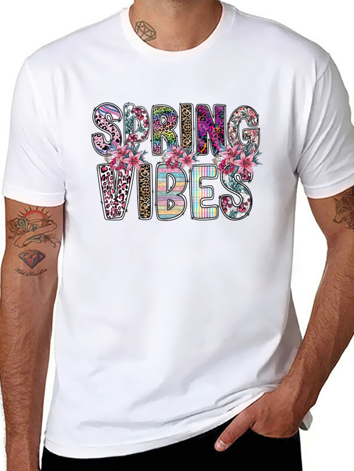 Spring Vibes Floral Graphic Tee - Black