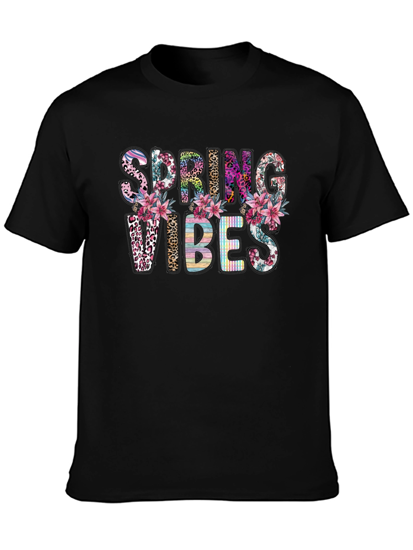 Spring Vibes Floral Graphic Tee - Black