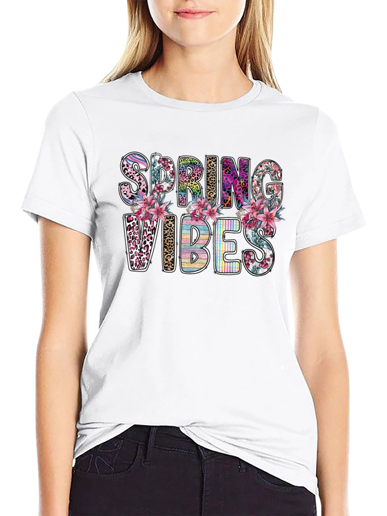 Spring Vibes Floral Graphic Tee - Black