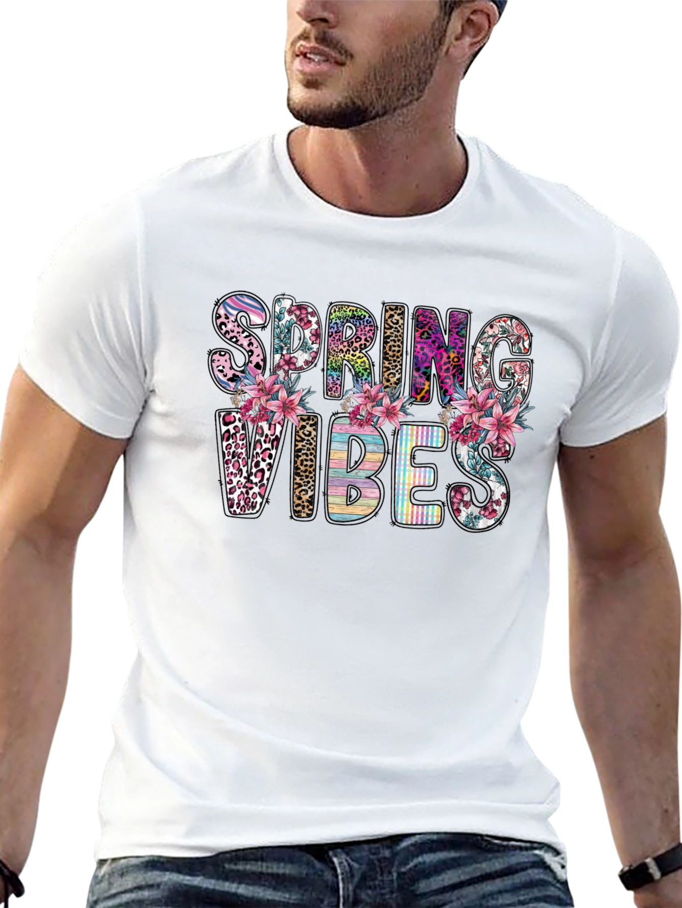 Spring Vibes Floral Graphic Tee - Black
