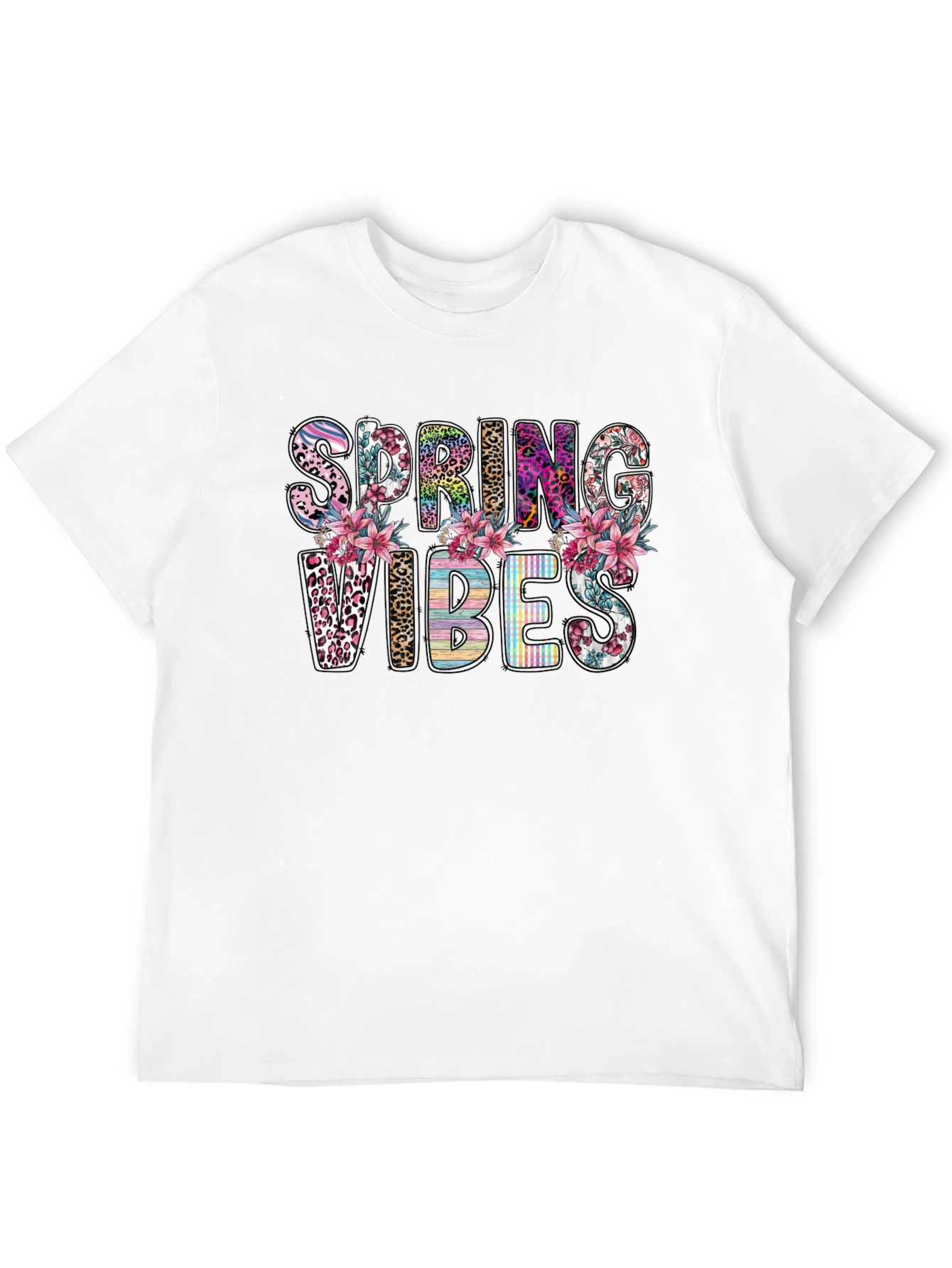Spring Vibes Floral Graphic Tee - Black