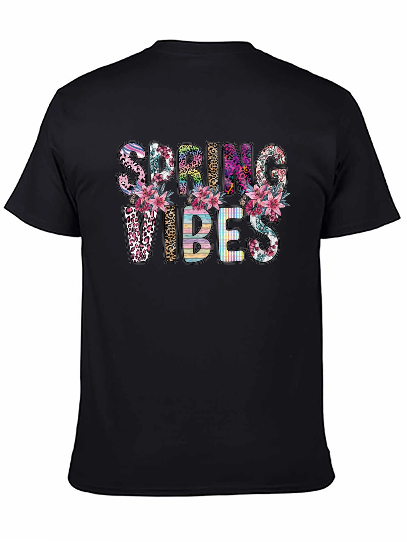 Spring Vibes Floral Graphic Tee - Black