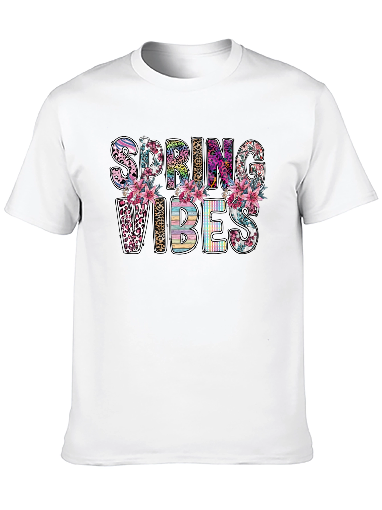 Spring Vibes Floral Graphic Tee - Black