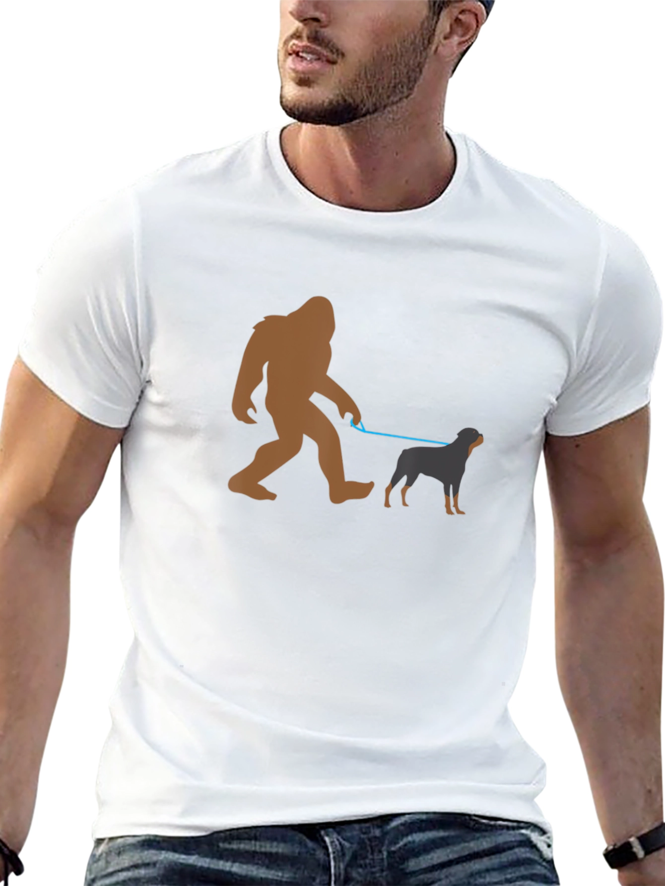 Bigfoot Dog Walker Graphic Tee - Black Cotton T-Shirt