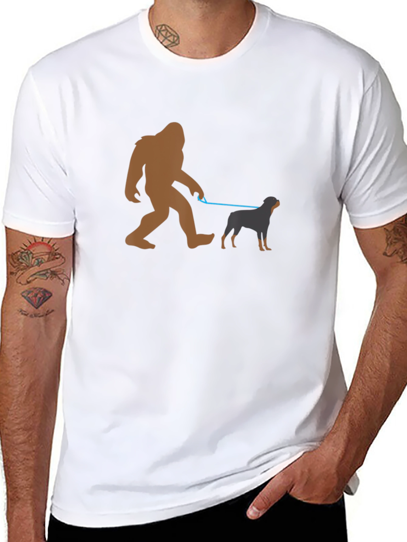 Bigfoot Dog Walker Graphic Tee - Black Cotton T-Shirt