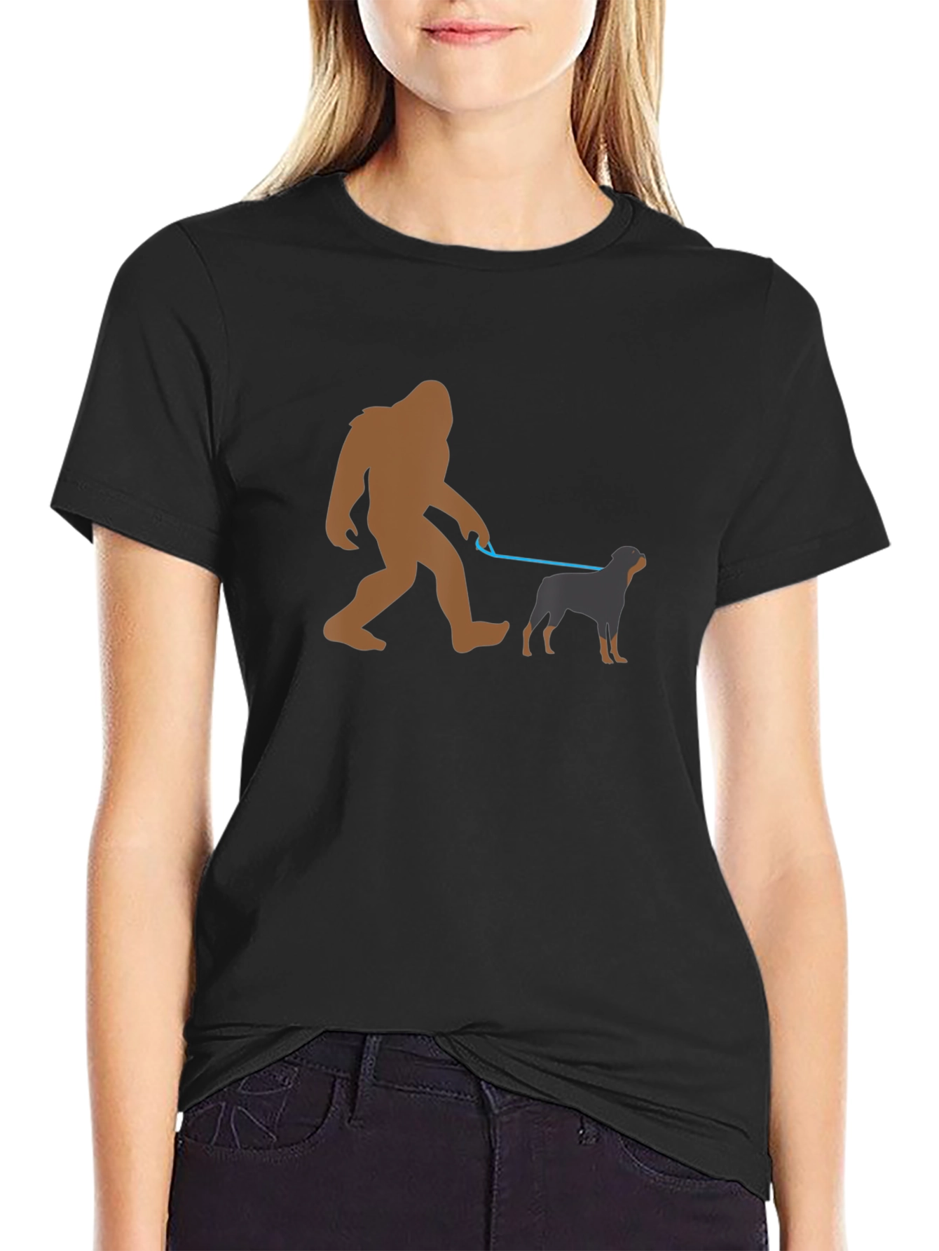 Bigfoot Dog Walker Graphic Tee - Black Cotton T-Shirt