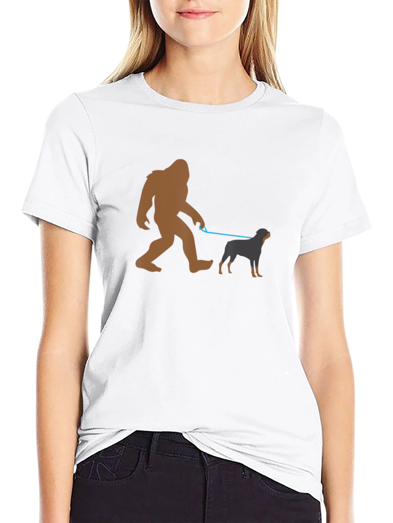 Bigfoot Dog Walker Graphic Tee - Black Cotton T-Shirt