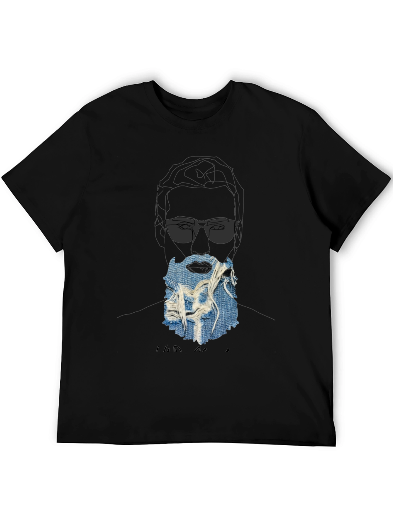 Graphic Print T-Shirt with Denim Beard