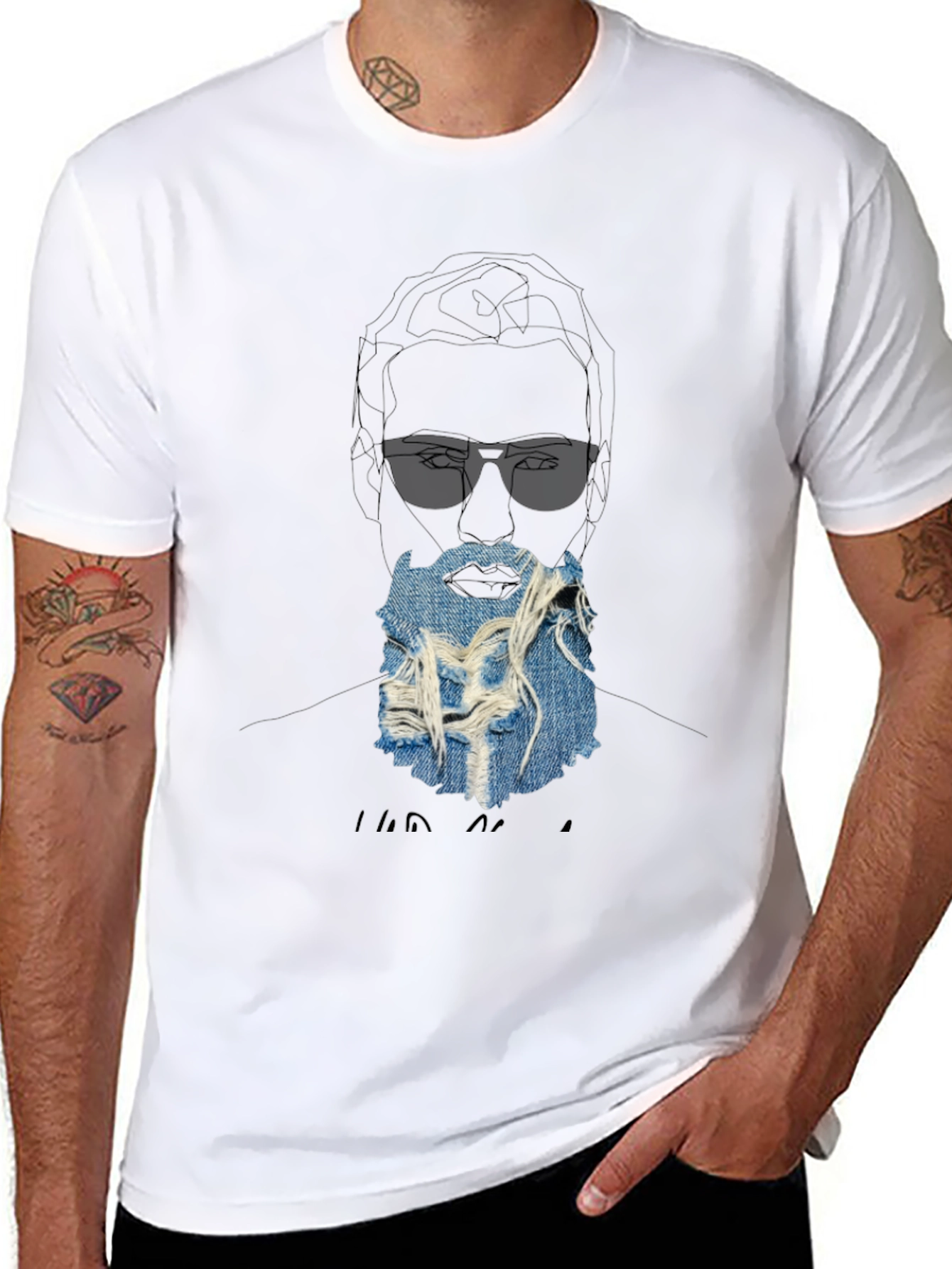Graphic Print T-Shirt with Denim Beard