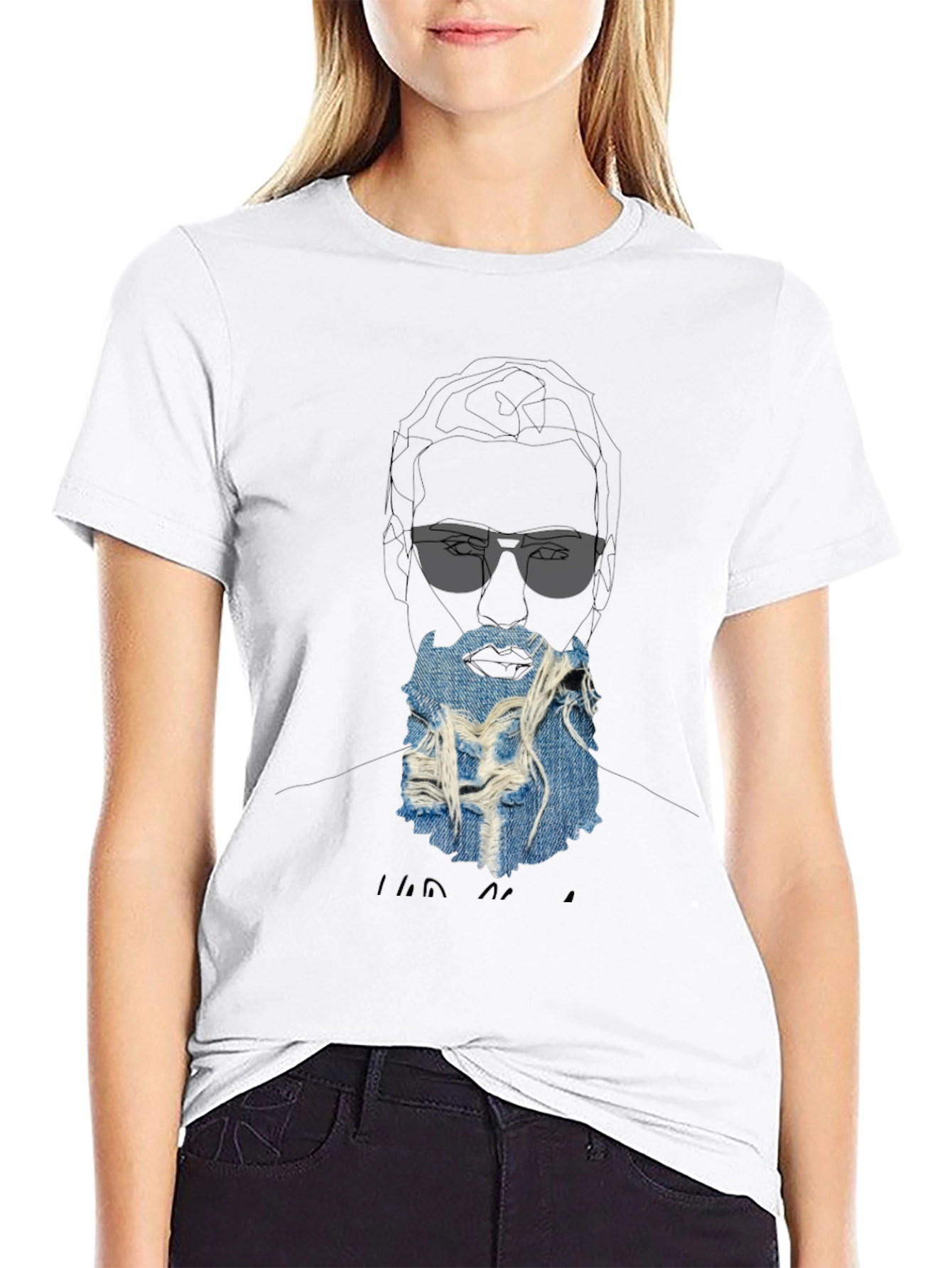 Graphic Print T-Shirt with Denim Beard