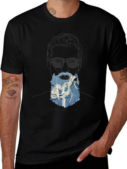 Graphic Print T-Shirt with Denim Beard