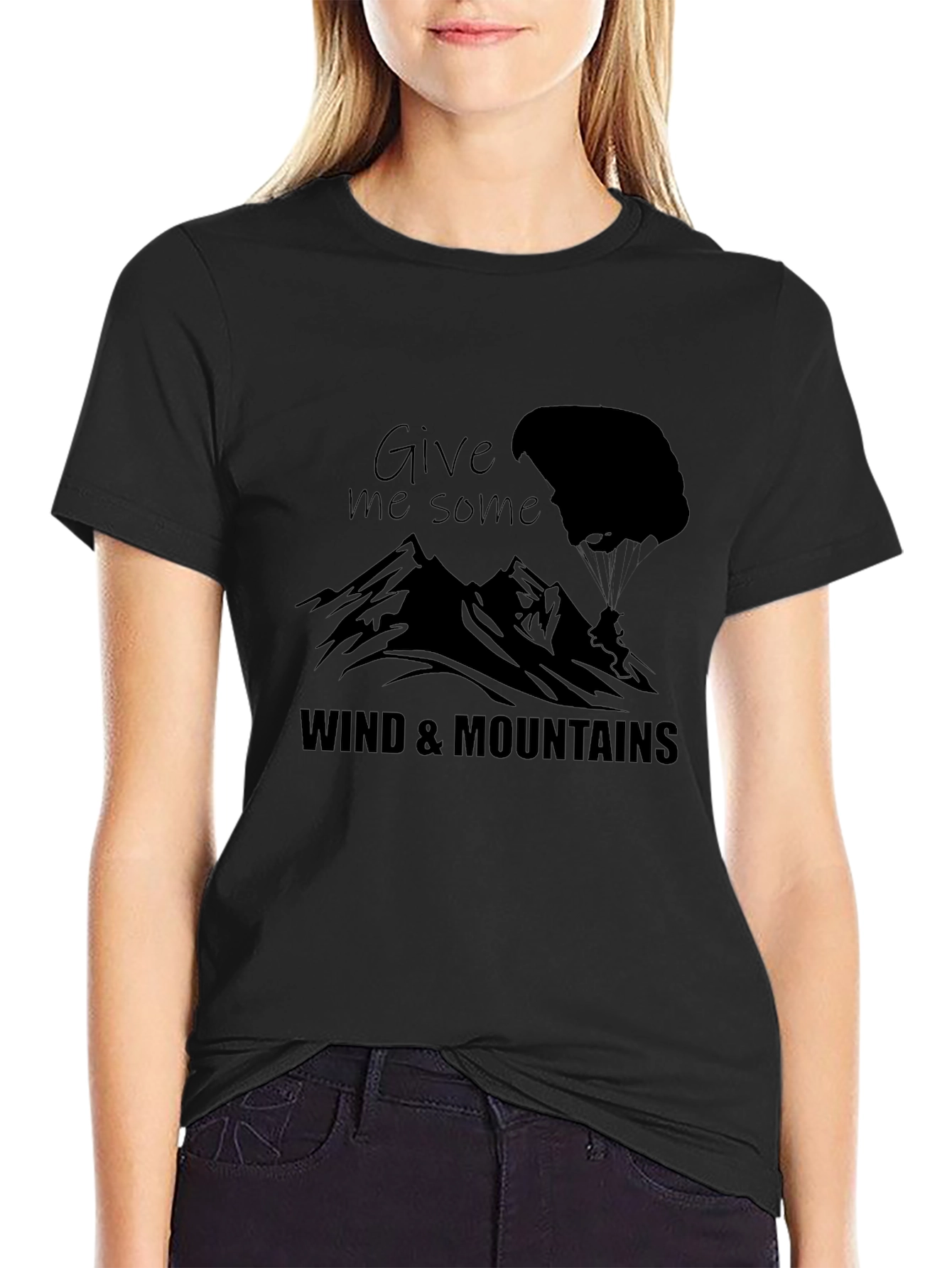 Mens Black Wind & Mountains Graphic Tee