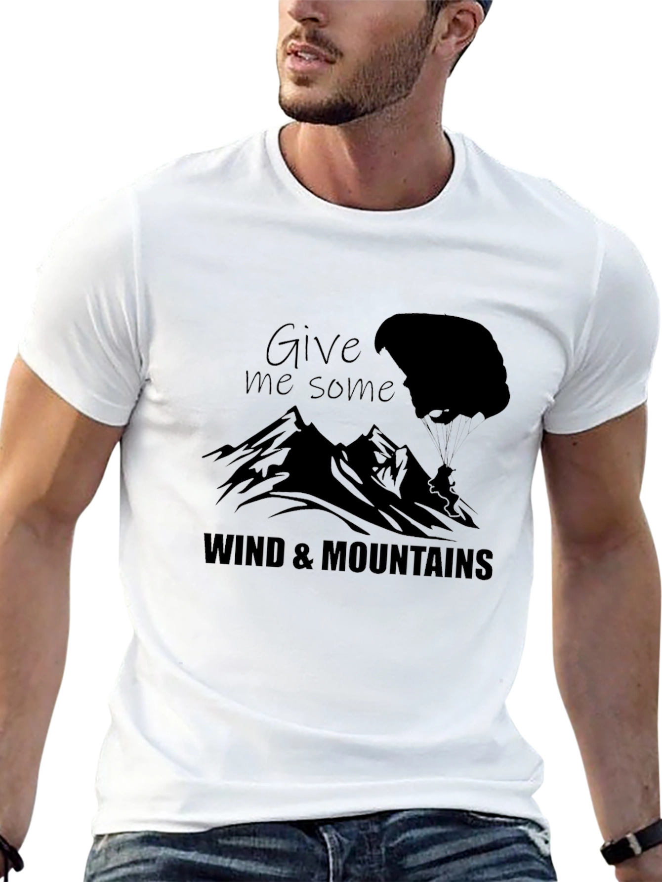 Mens Black Wind & Mountains Graphic Tee