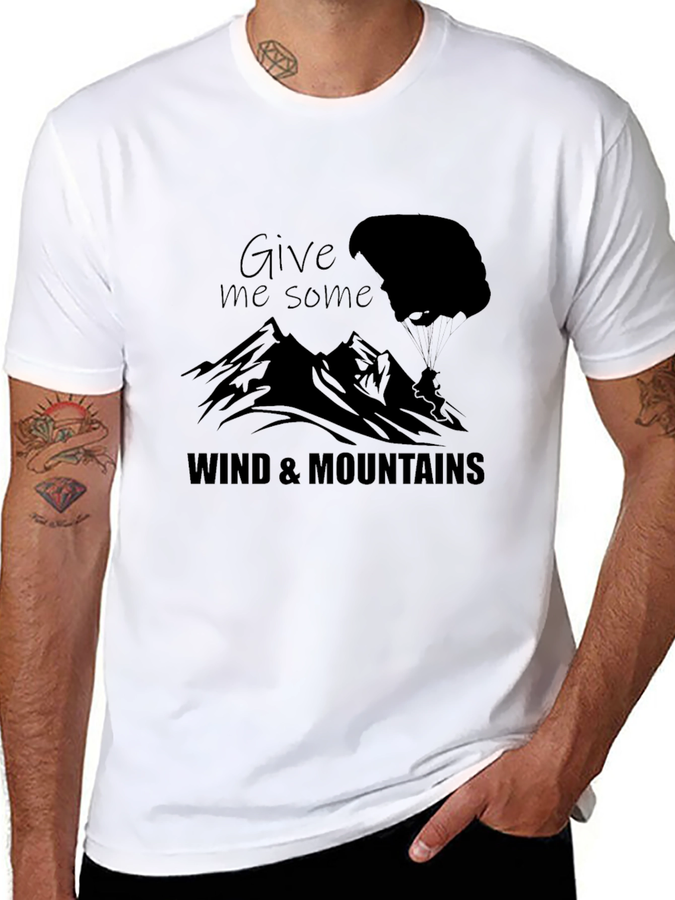 Mens Black Wind & Mountains Graphic Tee