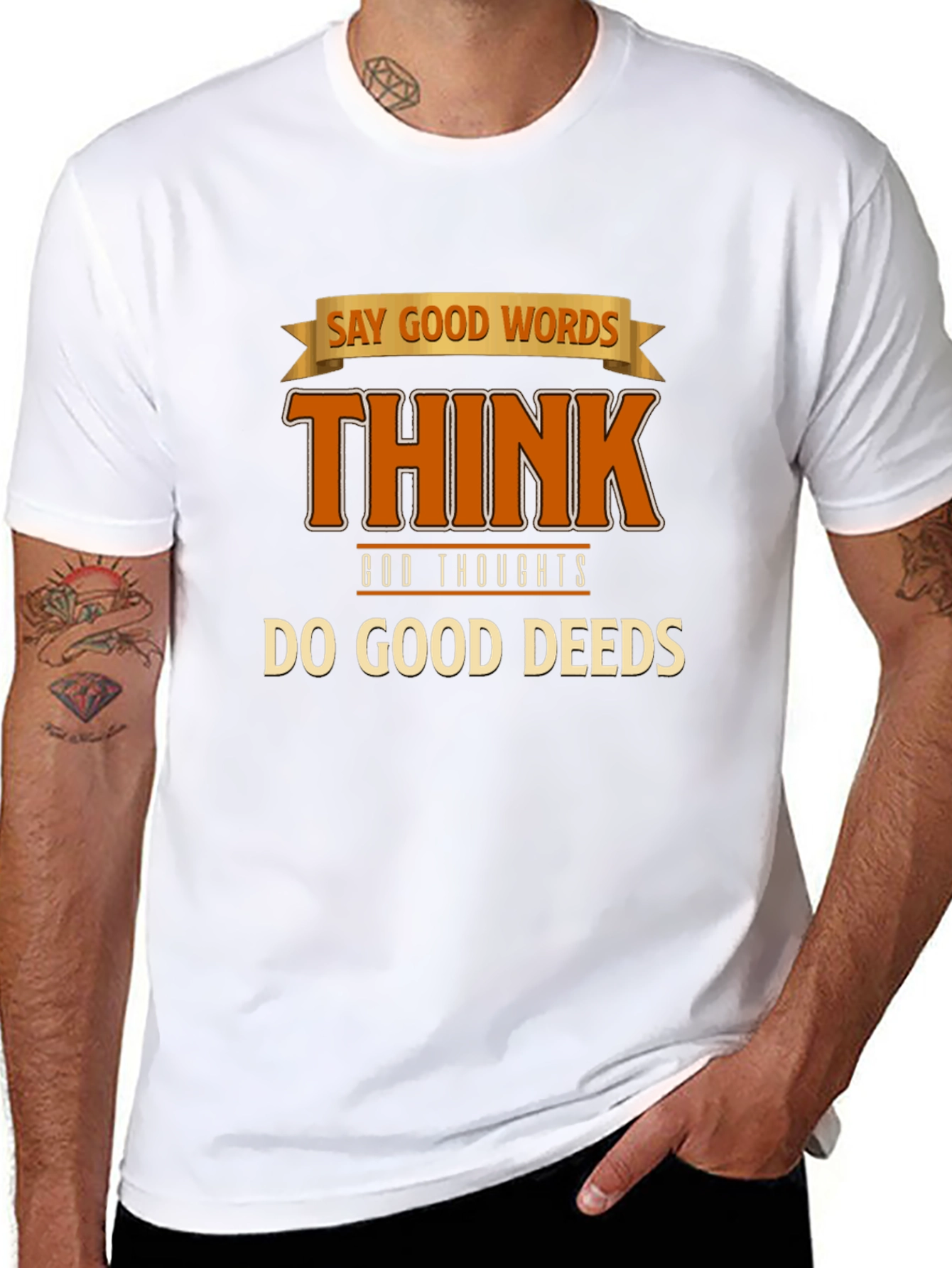 Inspirational Graphic T-Shirt: Good Words Thoughts Deeds