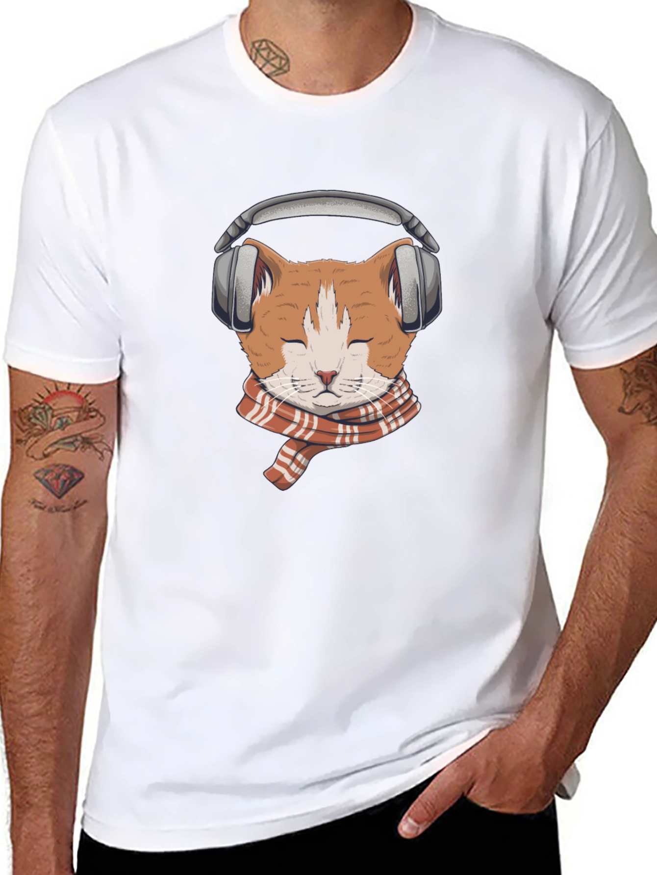 Cat with Headphones Graphic Tee