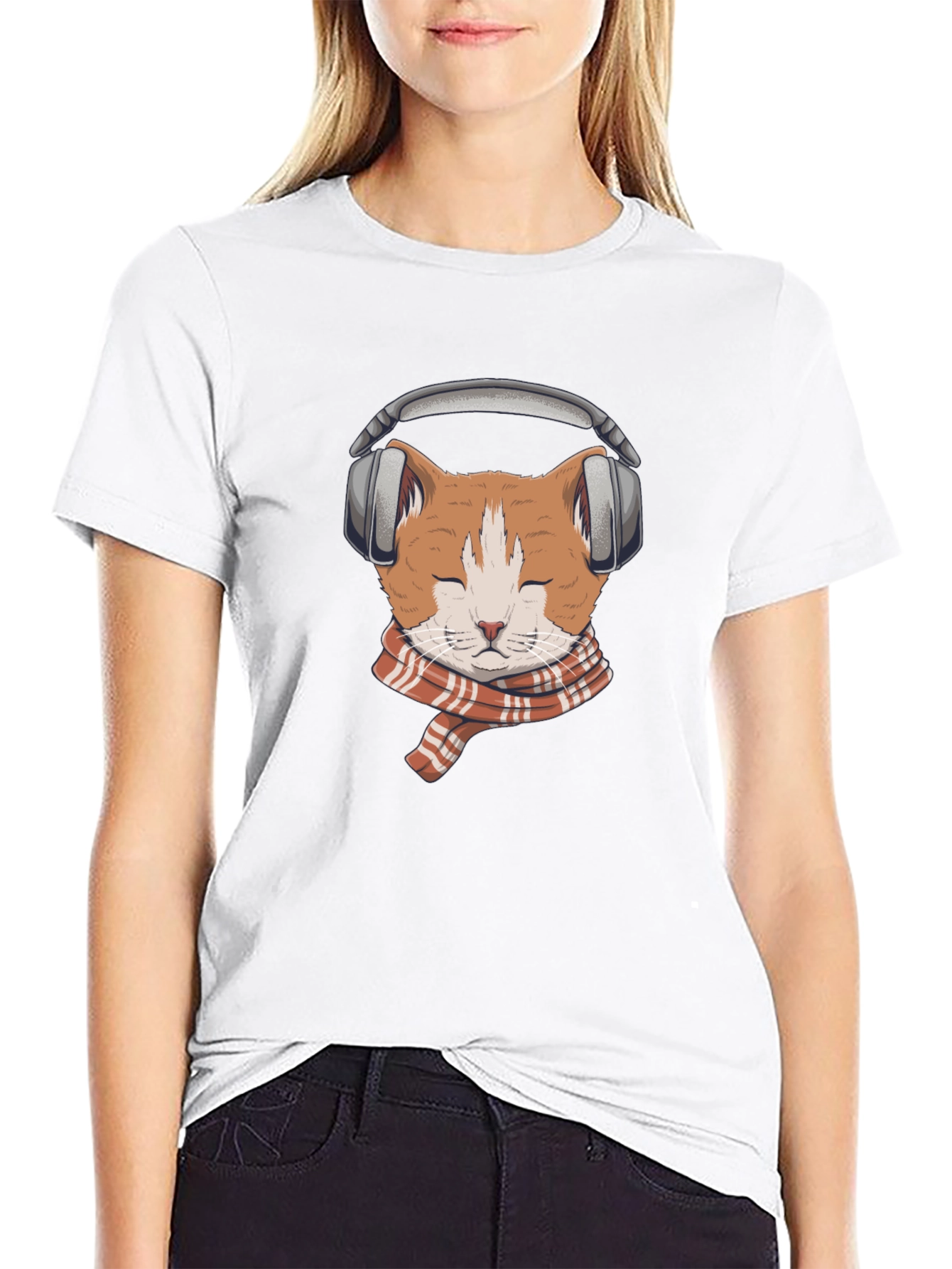 Cat with Headphones Graphic Tee