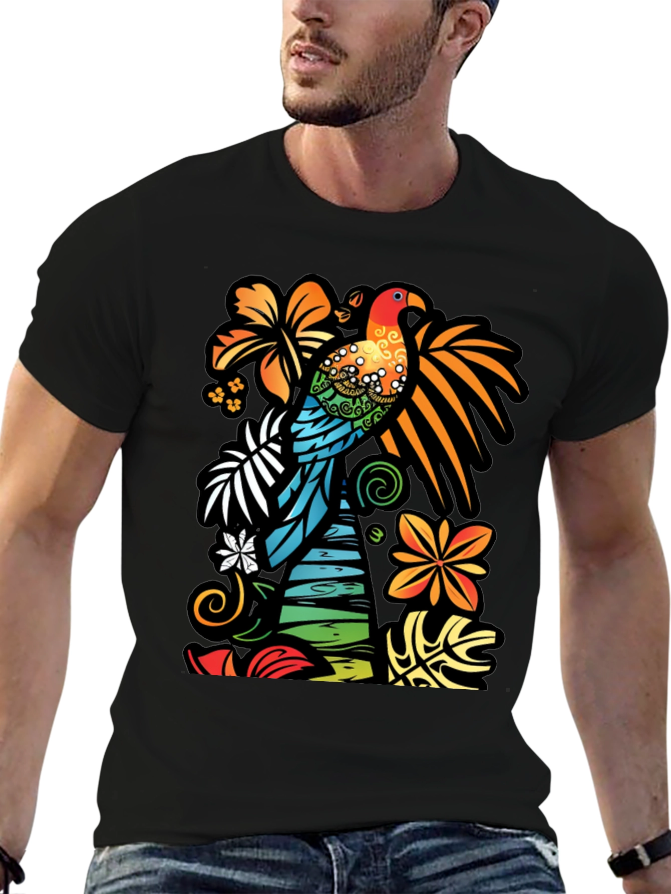 Tropical Parrot Graphic T-Shirt