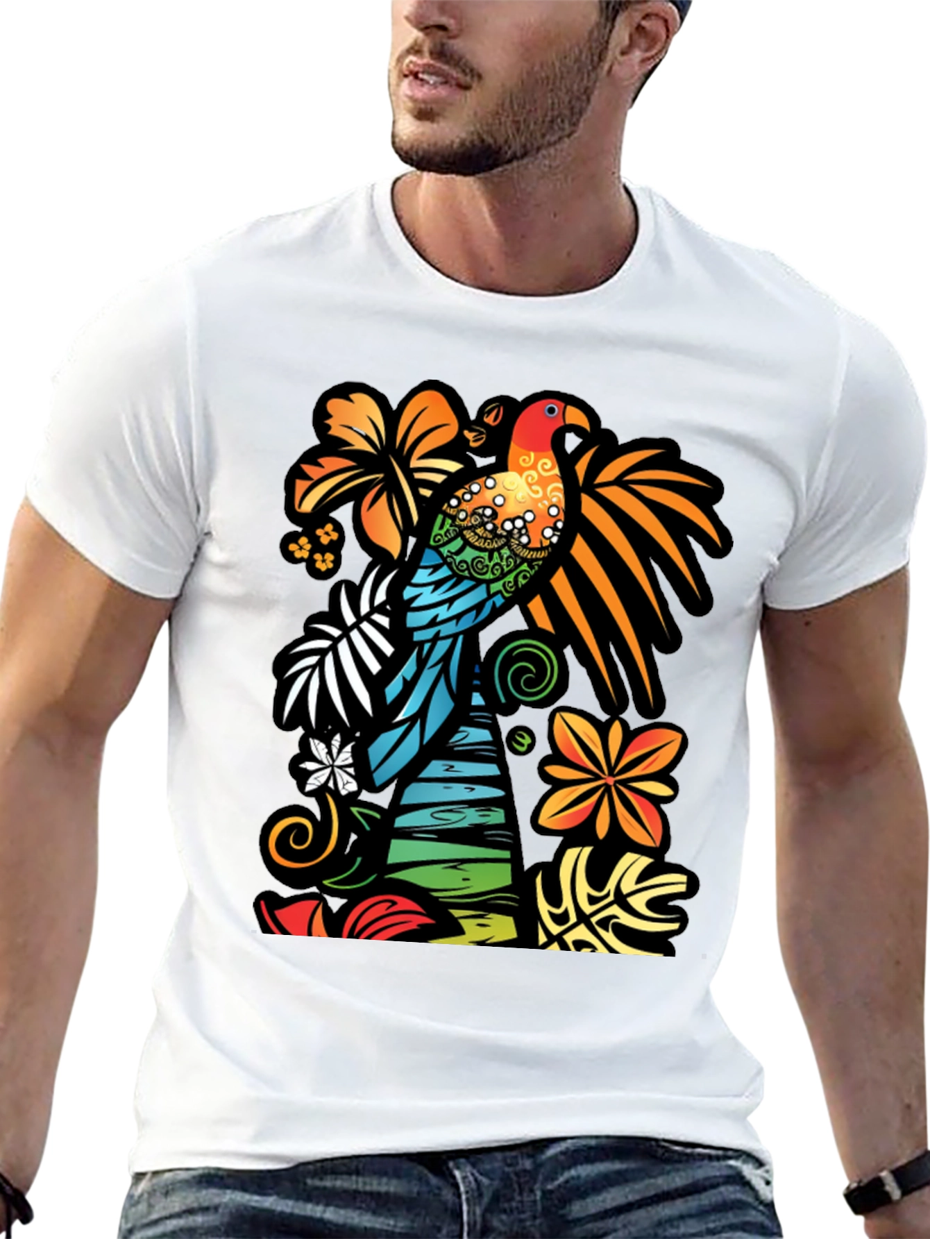 Tropical Parrot Graphic T-Shirt