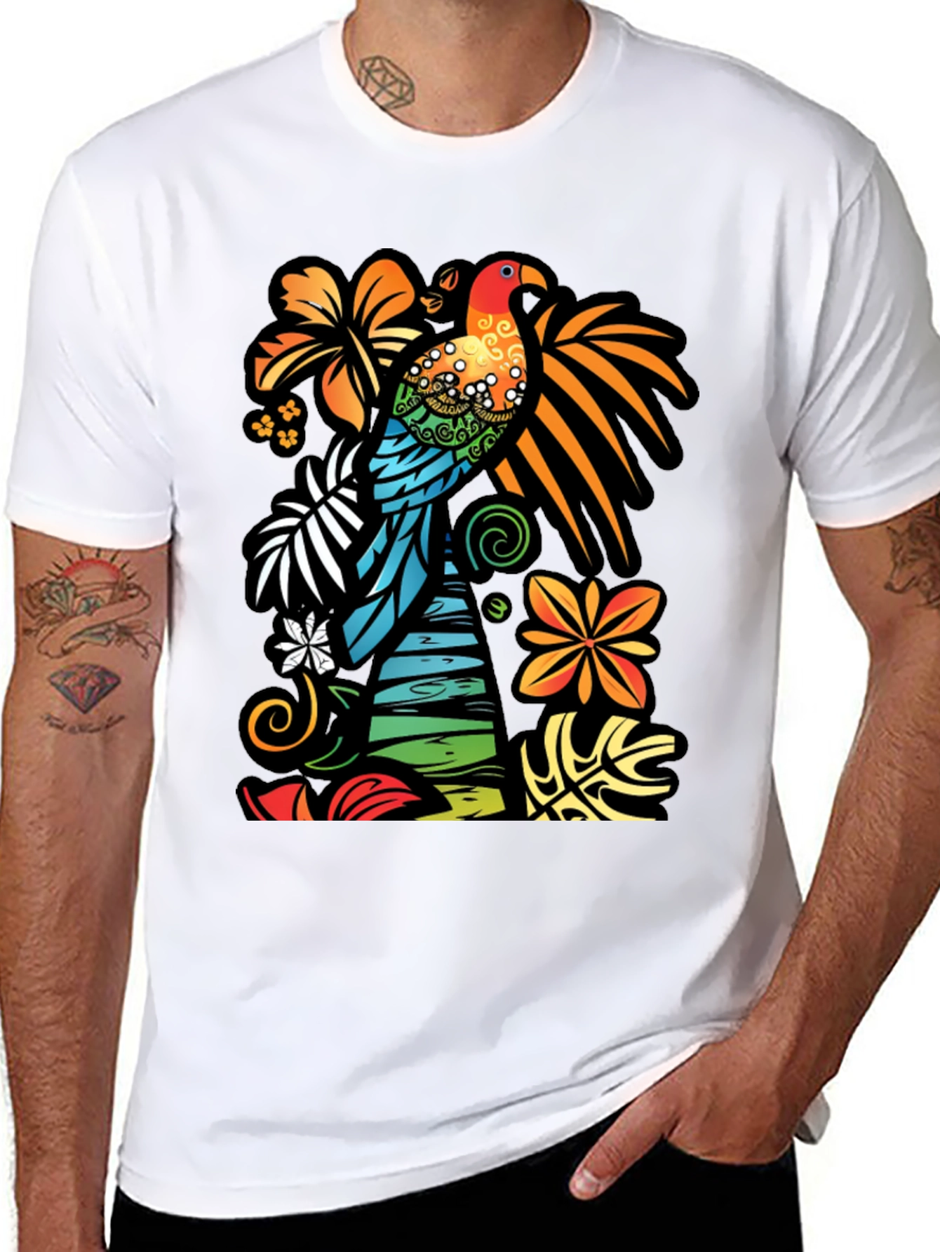 Tropical Parrot Graphic T-Shirt