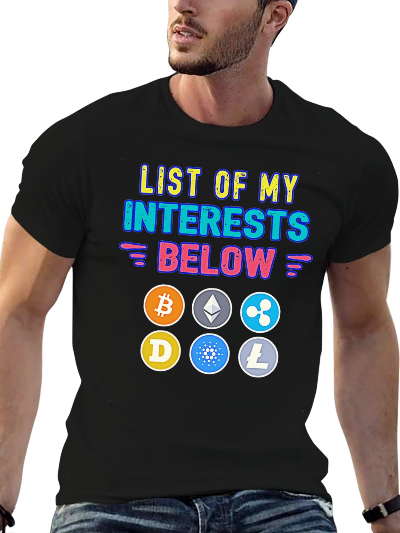 Crypto Interests T-Shirt - Bitcoin Ethereum Cryptocurrency Tee