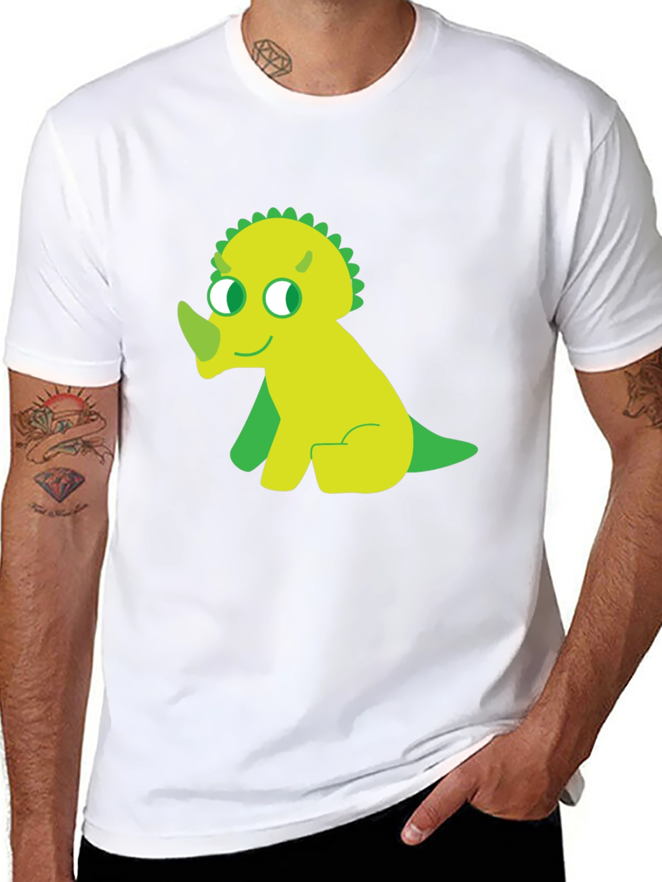 Cute Dino Graphic Tee - Black Cotton T-Shirt